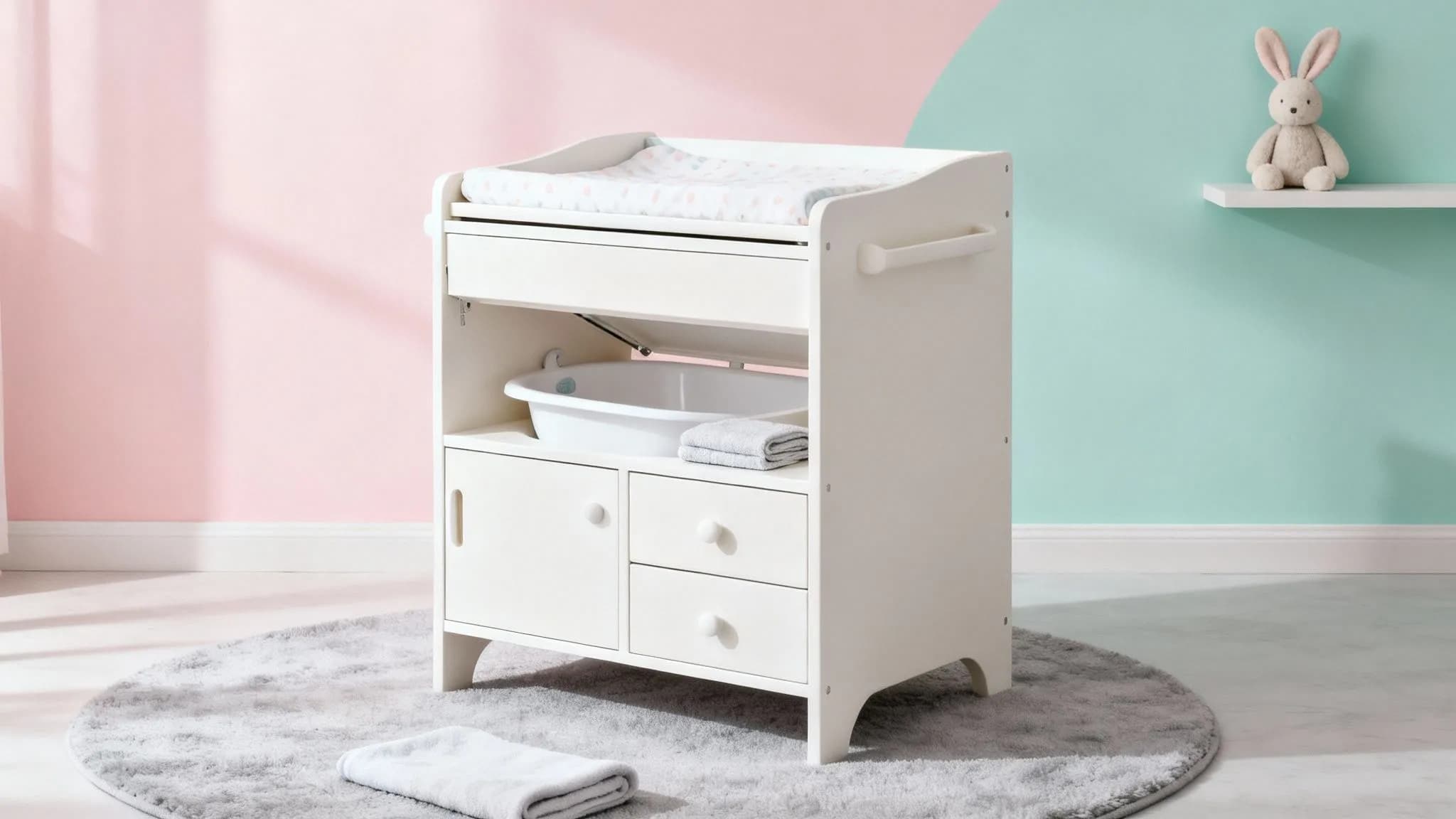 Cover Image for Baby changing table with bath: Safe, convenient nursery solution